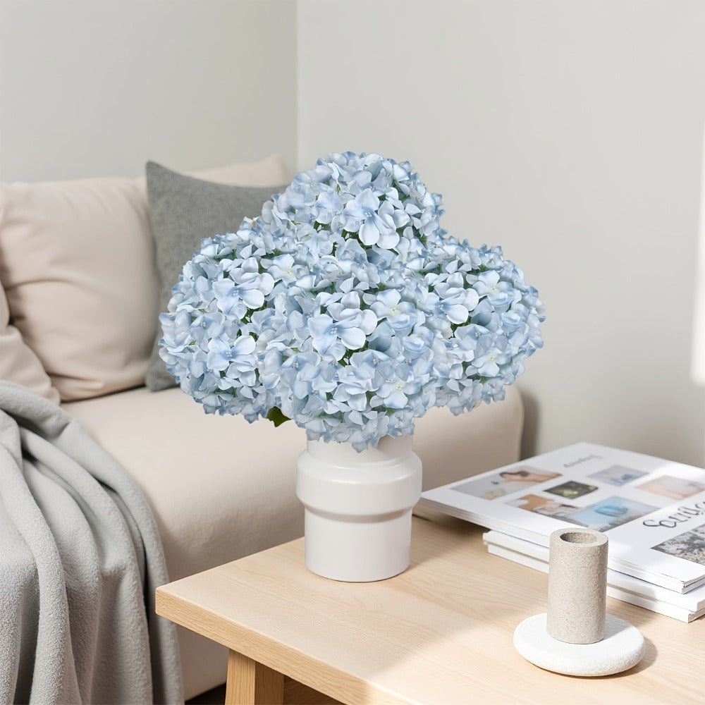 Artificial Hydrangea Flower Stems, 20-Piece 16-Inch Silk-Labeled Set in Blue or White with Green Stems