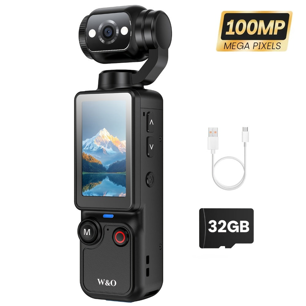 4K Pocket Camera with 180° Rotating Lens, 100MP, 2000mAh Battery & 32GB Card – 1.9" Screen, USB-C Charging, Webcam Function