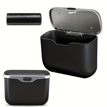 Car Trash Can Leather & ABS – Leak-Proof Auto Garbage Bin with Lid | Dry & Wet Waste | Universal Fit 99% Cars | Includes Garbage Bags |