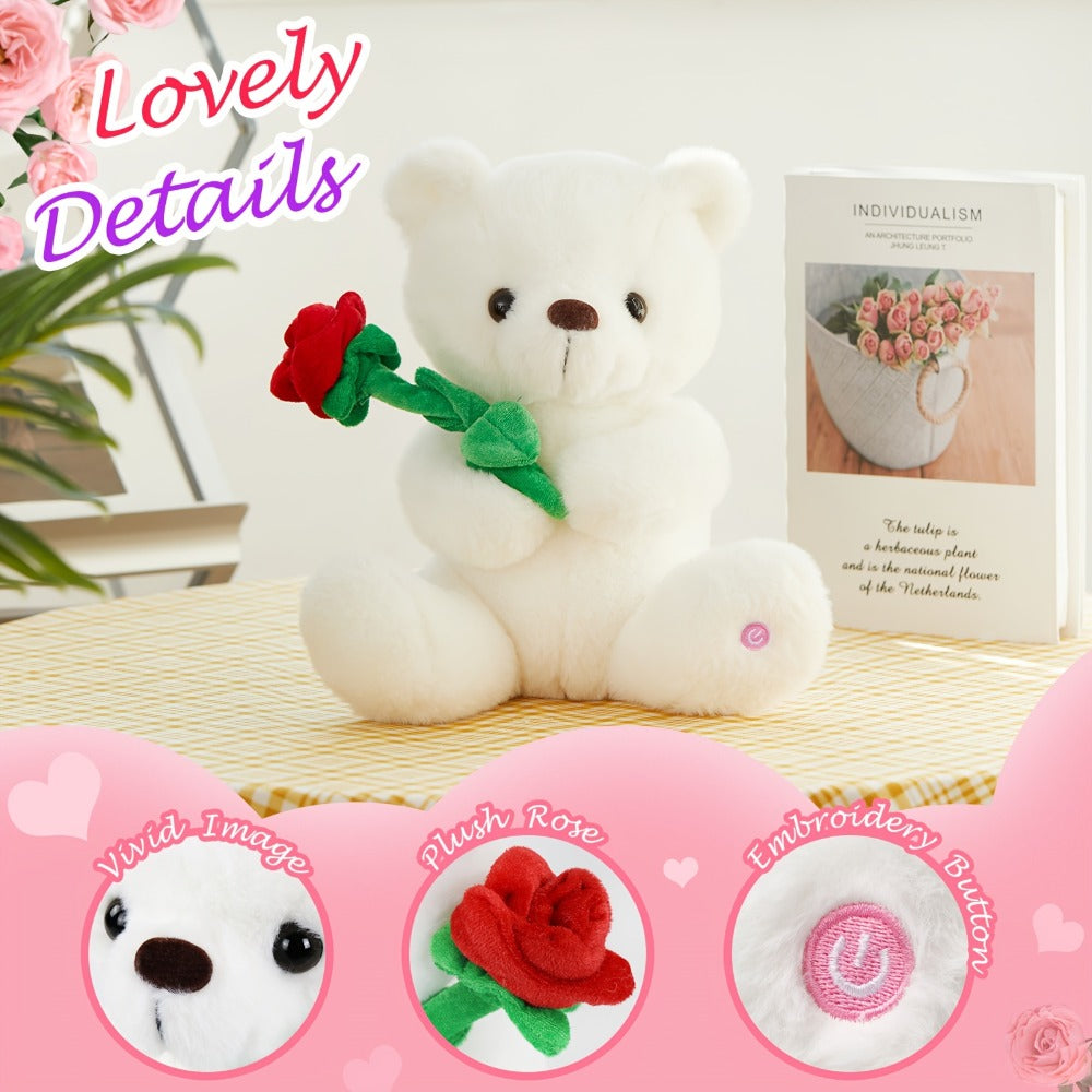 Rose Bear Plush with LED Light Glowing White Bear with Flowers Romantic with the Listed Color, Size or Set Options for Everyday Use