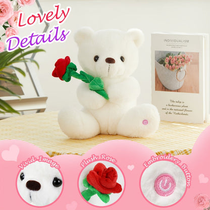 Rose Bear Plush with LED Light Glowing White Bear with Flowers Romantic with the Listed Color, Size or Set Options for Everyday Use