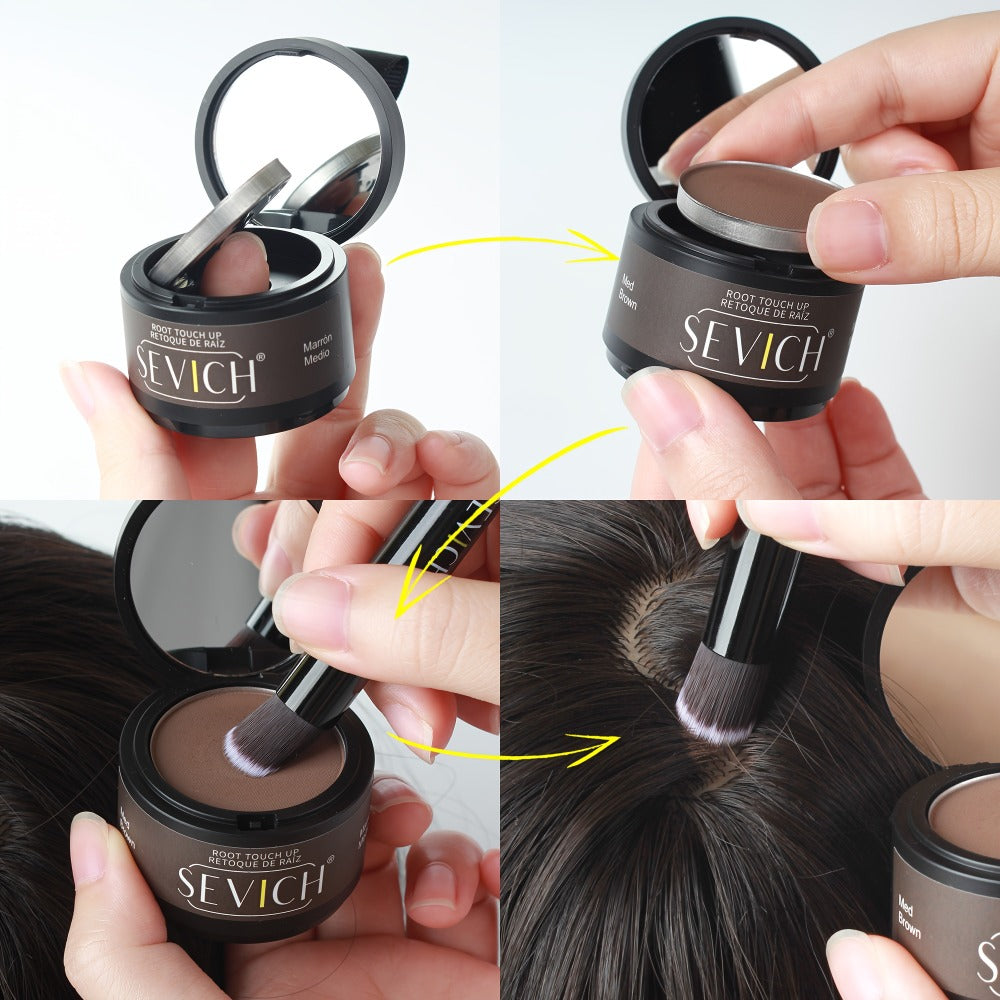 Hairline Powder Root Touch-Up Kit with Refill & Brush – Waterproof Instant Grey Hair Concealer Fills Sparse Hairline Bald Spots Eyebrow