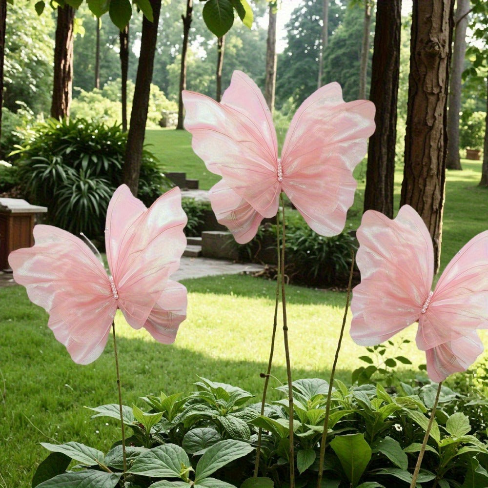 Pink Butterfly Wall Decorations, Three-Piece Set with Layered 50 x 42cm Wing Designs for Hanging Displays