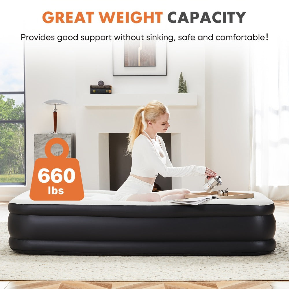 Air Mattress with Coil Beam Support, Plush Velvety Top Bottom - Guest Bed Inflatable Mattress for Camping & Home