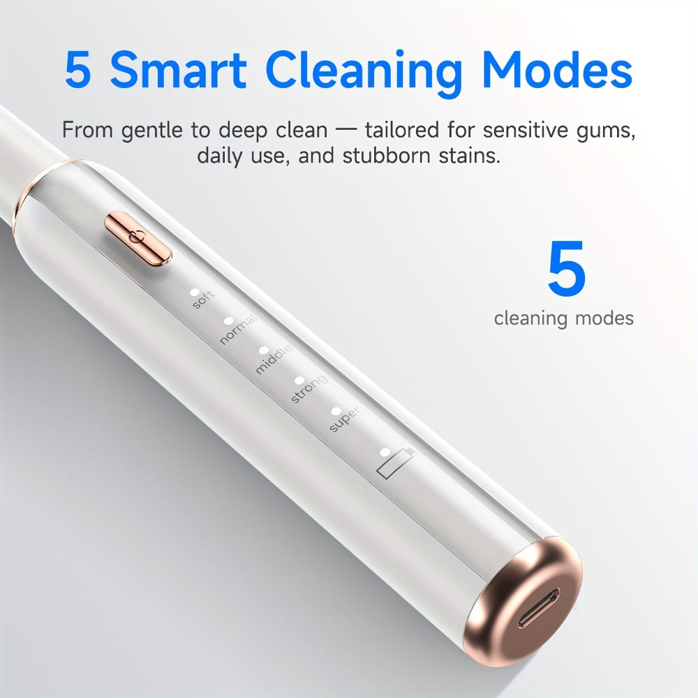 Electric Tooth Cleaner Tartar Remover Rechargeable – 5 Speed Modes, LED Light, USB Charging, 2 Replaceable Brush Heads