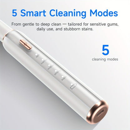 Electric Tooth Cleaner Tartar Remover Rechargeable – 5 Speed Modes, LED Light, USB Charging, 2 Replaceable Brush Heads