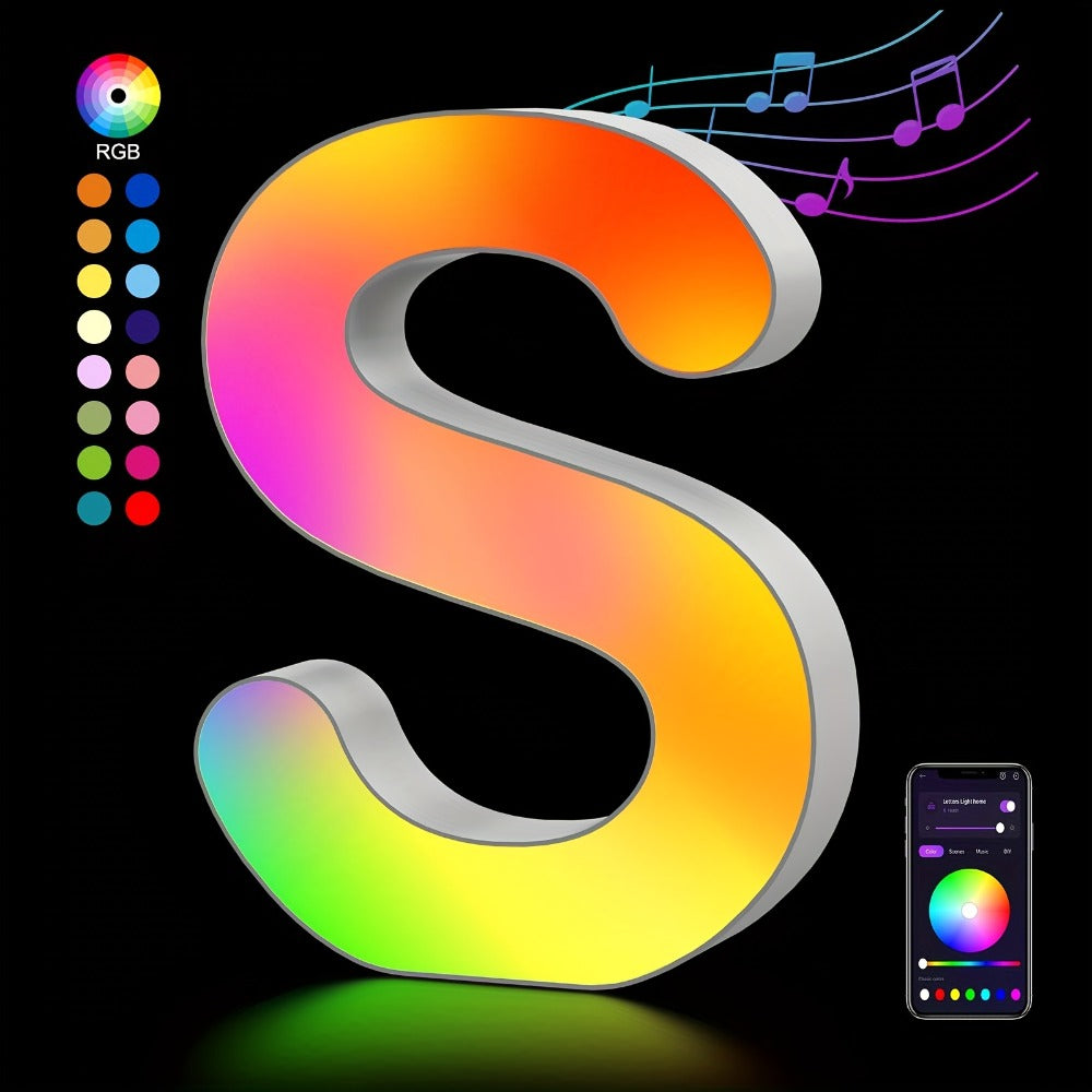 LED Letter Lights Music Sync – Colorful Flashing Marquee Alphabet Lights for Room Decor, Party, Bedroom, Festival & Camping