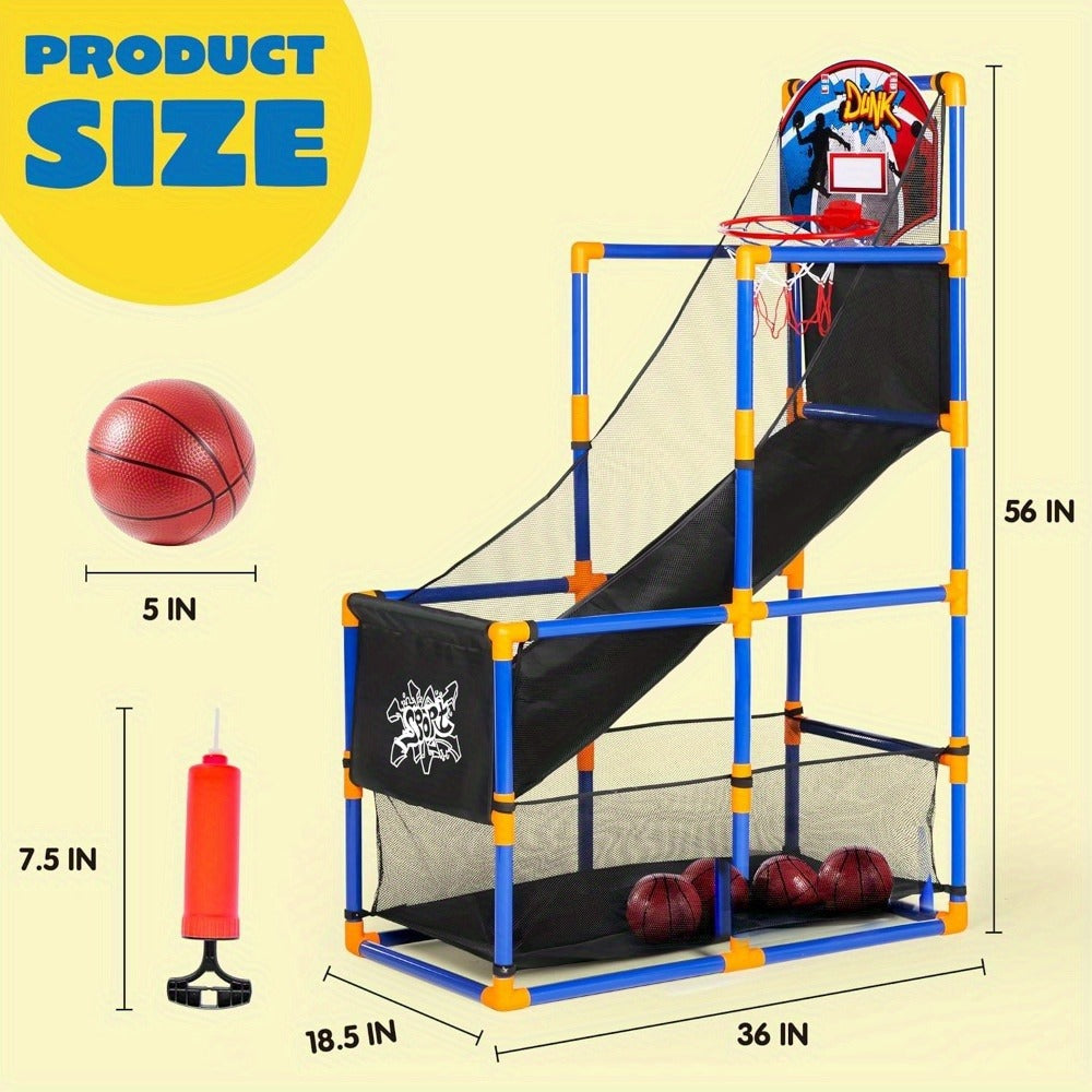 Kids Adjustable Basketball Hoop Set Arcade-Style Stand 4 Balls Air Pump with the Listed Color, Size or Set Options for Everyday Use