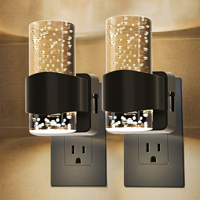 Night Light Plug-In Wall Lamp 2-Pack with 3000K Warm White LED, Touch Dimming and Automatic Light Sensor