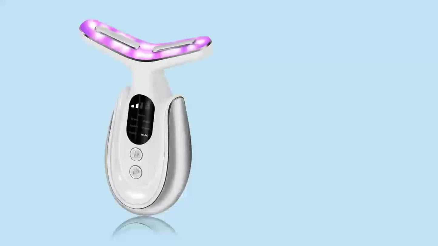 Face & Neck Massager 7-in-1 LED Light Therapy USB Rechargeable - Multifunctional Facial Lifting Wrinkle for Home or Salon Spa Use