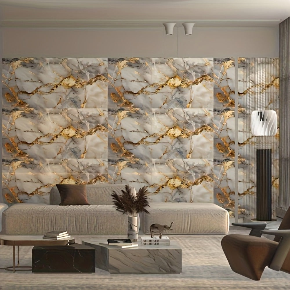 Peel and Stick Wall Tiles 50/100pcs – PVC Marble Self-Adhesive Vinyl Panels for Bathroom Shower Kitchen Living Room TV Backdrop