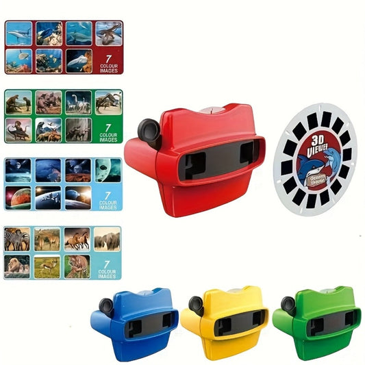 3D Slide Viewer Toy for Kids Ages 3+, Screen-Free Sideshow Projector with Space Ocean Animals Dinosaurs Slides