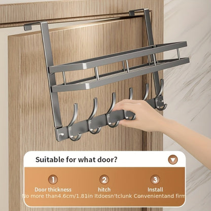 Over-the-Door Storage Rack with Metal Basket Shelf, 4 to 8 Hooks and Gray or Black Length Options