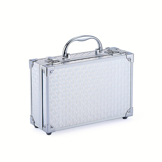 Makeup Kit 56-Piece Handled Mirror Case with Mixed Face, Eye and Lip Cosmetics in Silvery or Rose Color