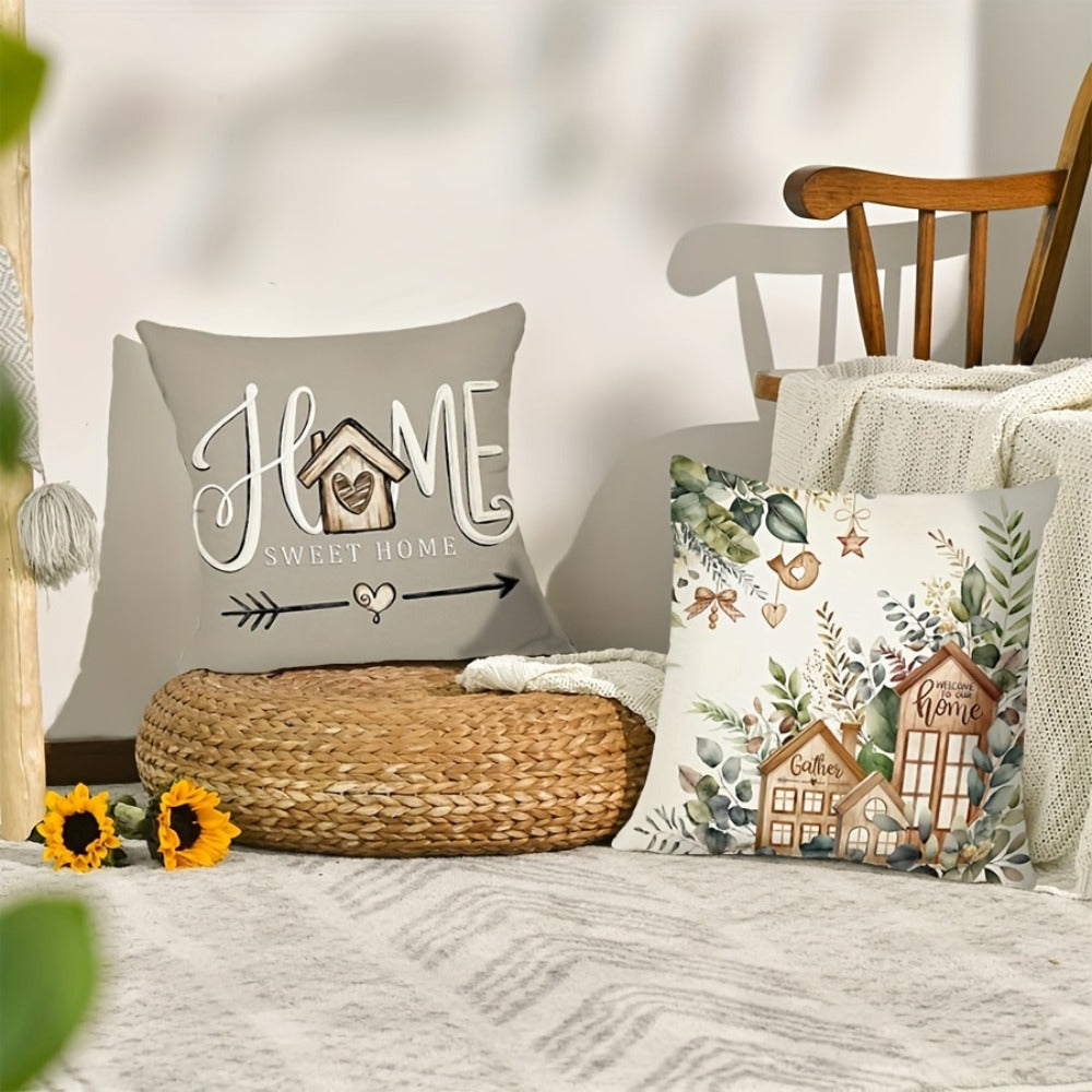 Eucalyptus Leaf Pillow Covers Set of 4 Farmhouse Style White Gray Decorative Throw Pillow Cases – 18x18 Inch Indoor Outdoor Sofa Chair