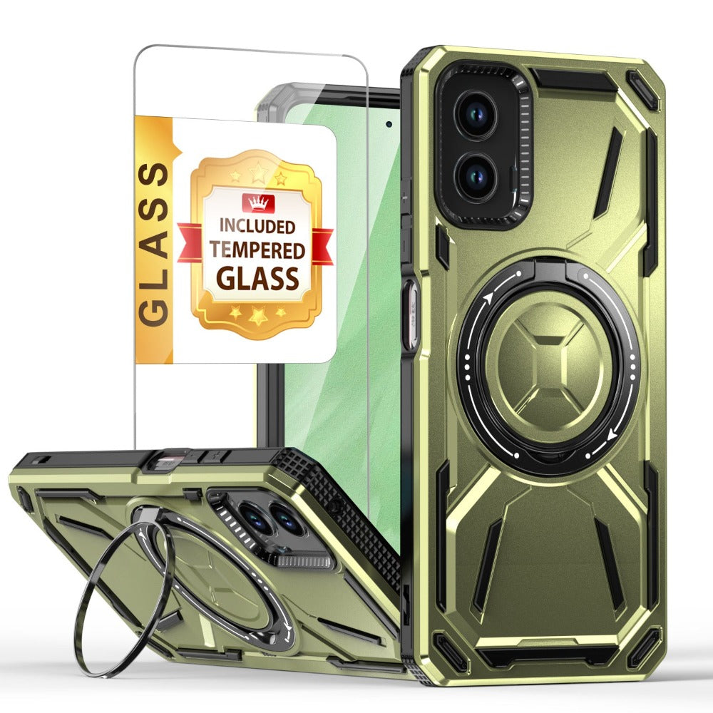 Phone Case Ring Stand Cover with Tempered Glass Protector for Motorola Moto G 5G 2024 in Four Colors