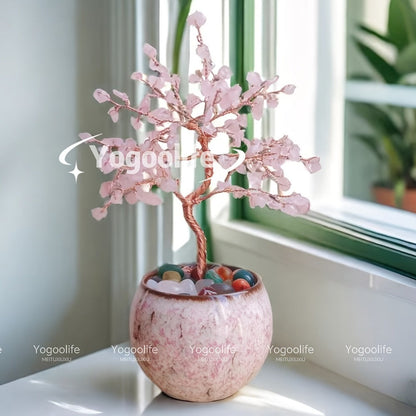 Natural Crystal Gemstone Tree with Ceramic Base 7 Inch Handmade Healing Stone Bonsai Tree for Entryways, Bedrooms and Living Spaces