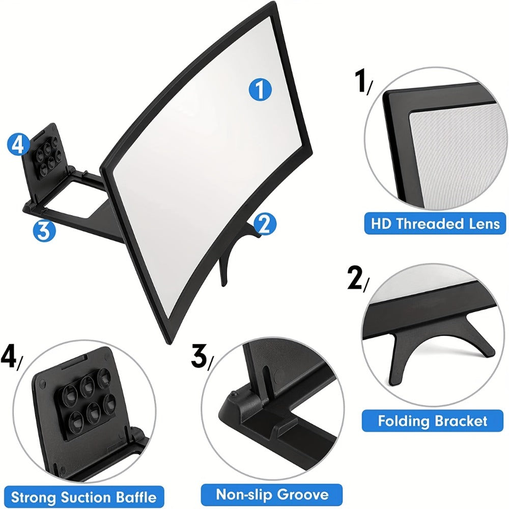16 Inch Screen Magnifier for Phone HD Curved 3000:1 Contrast 108° Wide Angle – Foldable Stand Eye Protection Mobile Amplifier for Movies
