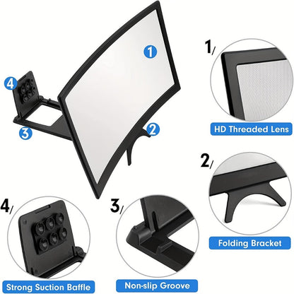16 Inch Screen Magnifier for Phone HD Curved 3000:1 Contrast 108° Wide Angle – Foldable Stand Eye Protection Mobile Amplifier for Movies