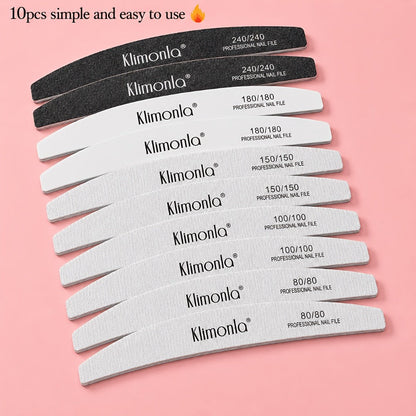 Nail File Set Professional Half Moon Rolled Sanding Strips 5 & 10 Pcs – Gray Sanding Bands for Shaping Buffing Smoothing Natural Acrylic Gel