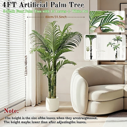 Artificial Areca Palm Tree in 4, 5 or 6-Foot Heights with Frond Count and White Planter Options