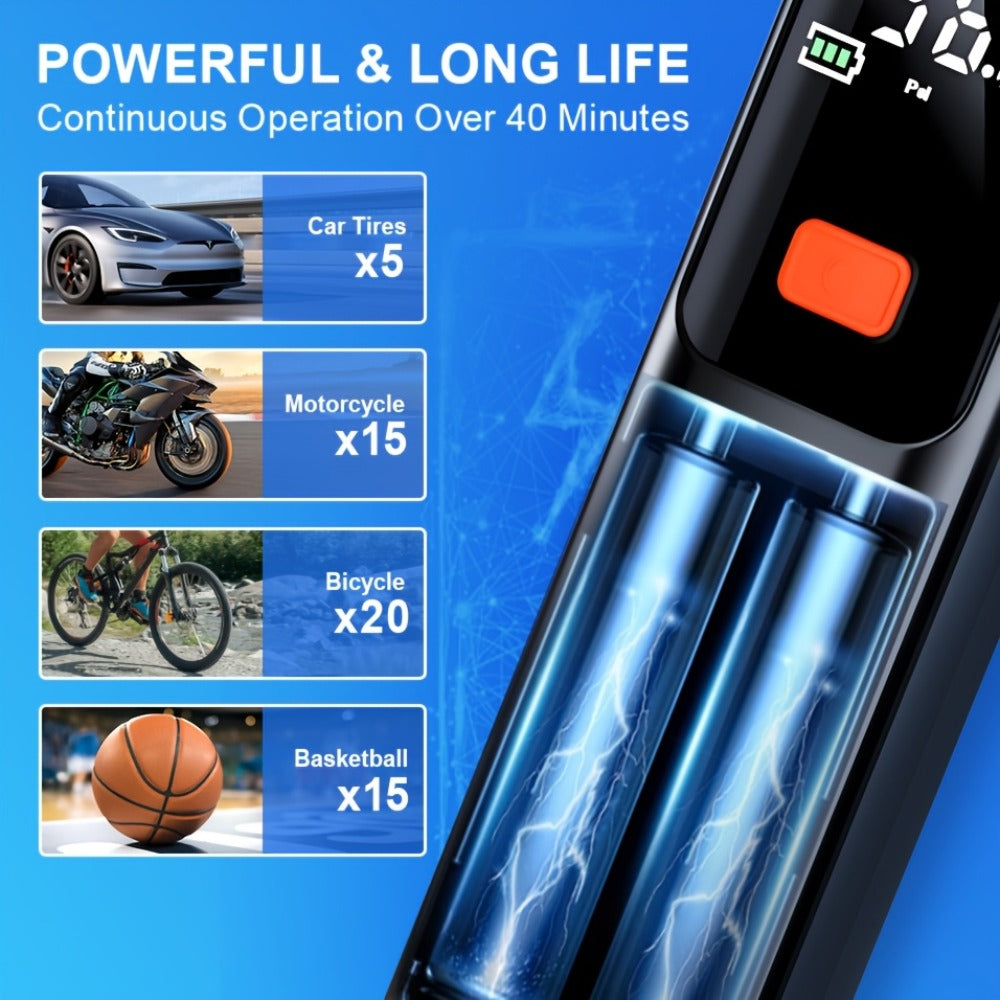 Portable Tire Inflator Wireless Air Compressor with Digital LED Display Auto Pressure Detection USB-C Rechargeable for Car Bicycle
