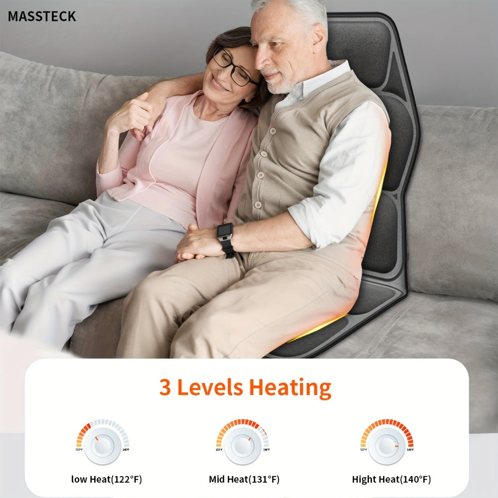 Massage Seat Cushion with Heat 9 Vibration Motors Triple Heating Pad Lumbar Traction Full Body Massager for Home or Salon Spa Use