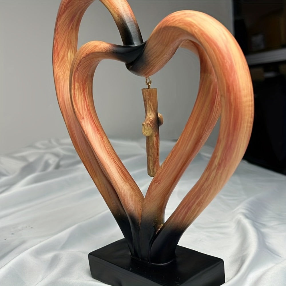 Resin Cross Ornament Wood Grain Love Design – Modern Decorative Cross Statue for Home Office Desktop, Mother's Day Valentine's Day Gift