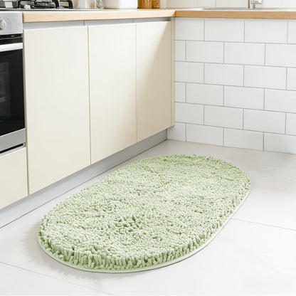 Oval Chenille-Style Bath Mat with Five Color Designs and 40 × 60 to 63 × 95 cm Size Options
