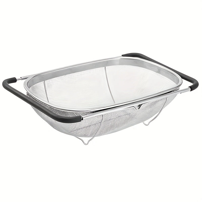 Stainless Steel Colander Expandable Fine Mesh Drain Basket Strainer for Vegetables Fruits for Home Cooking, Dining and Outdoor Meals