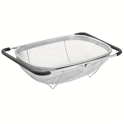 Stainless Steel Colander Expandable Fine Mesh Drain Basket Strainer for Vegetables Fruits for Home Cooking, Dining and Outdoor Meals