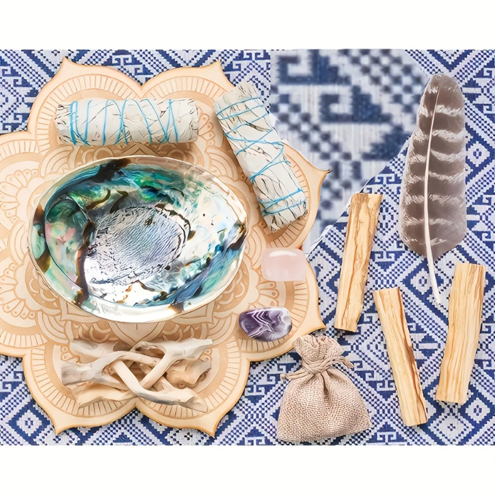 White Sage Smudge Kit 11pcs, 2 White Sage Bundles, 3 Palo Santo Sticks, Abalone Shell with Stand
