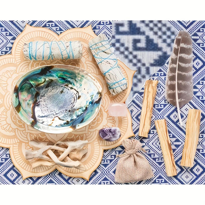 White Sage Smudge Kit 11pcs, 2 White Sage Bundles, 3 Palo Santo Sticks, Abalone Shell with Stand