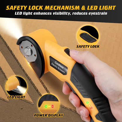 Electric Scissors Rechargeable Cordless - USB-C Charging, Battery Indicator, Portable Power Cutter for Fabric