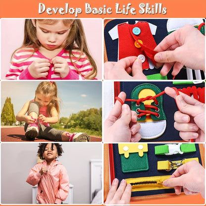 Busy Board for Toddlers 1 2 3 Years Old Montessori Sensory Activity Travel Toy with Zippers Buckles Buttons Laces