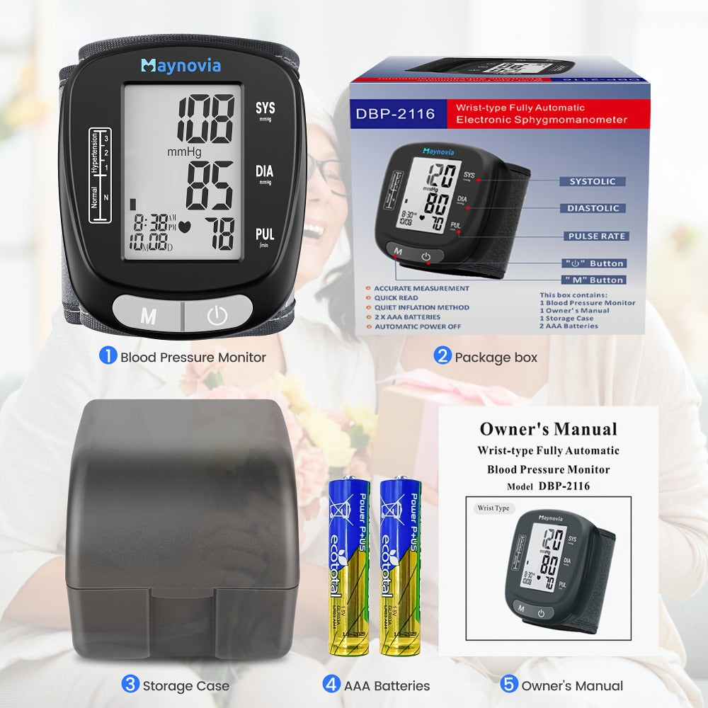 Blood Pressure Monitor Wrist Cuff with Oximeter Fingertip, Digital BP Machine Home Use, 120 Memory