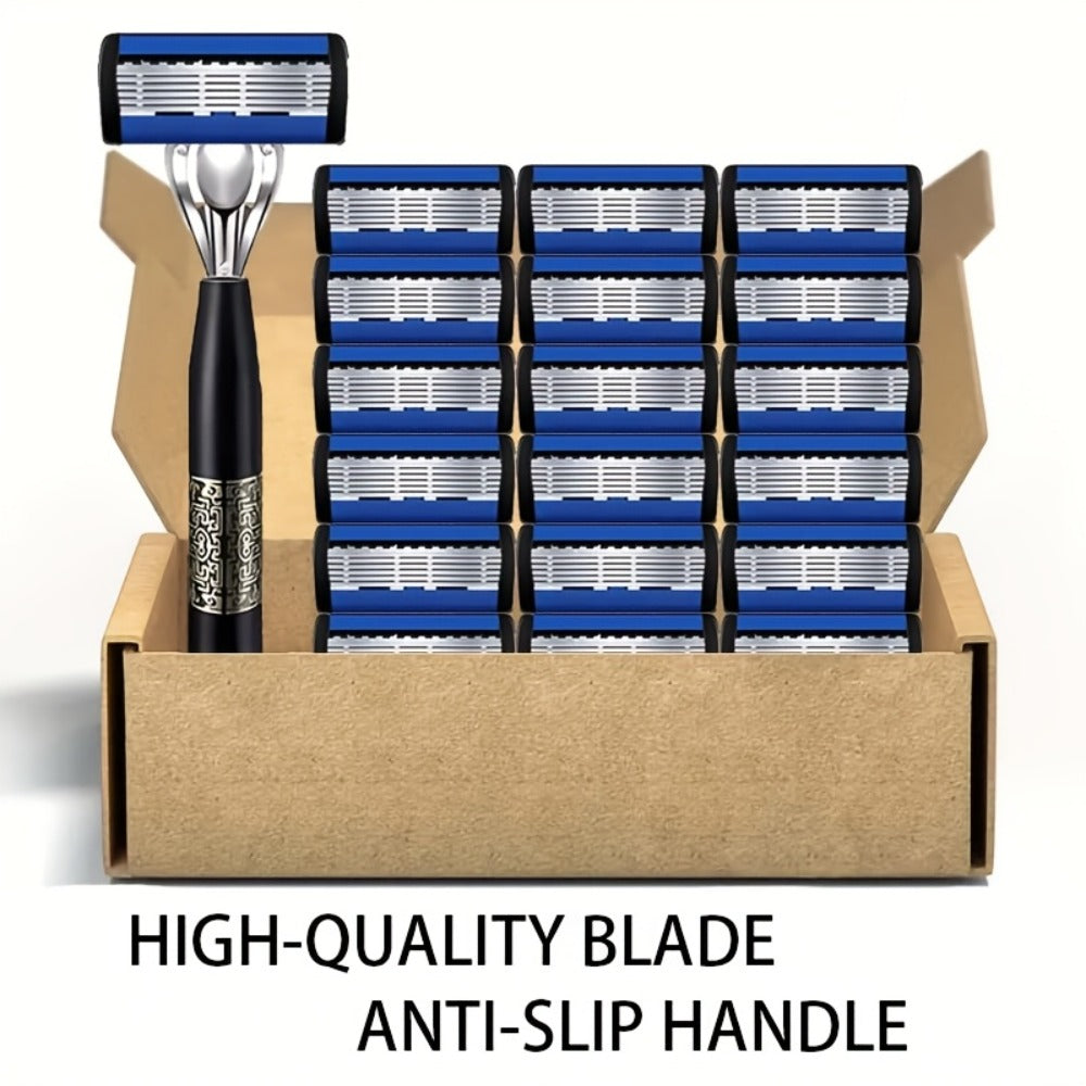 Replaceable Blade Razor for Men Stainless Steel Ultra-Sharp 36 or 72 Blades Anti-Slip Ergonomic Handle Smooth Safe Close Shave Daily