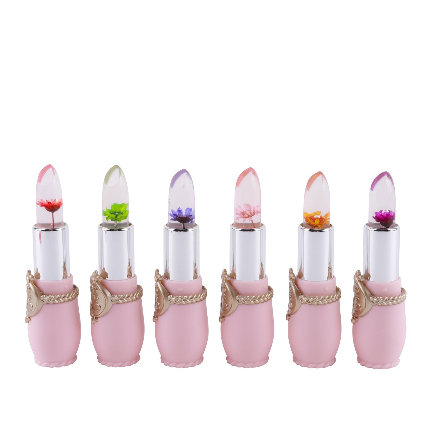 Color Changing Lip Balm Set 6PCS Flower Jelly Lipstick Thermostat Tinted Peach Flavor, for Makeup, Travel and Everyday Vanity Use