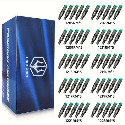 Curved Magnum Tattoo Cartridge Needles 50pcs Mixed Set - Round Mag CM RM Long Taper #12 Standard Disposable Membrane