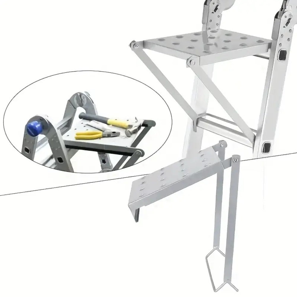 Ladder Platform Scaffold Board Work Tray Retractable Workstation Tool Tray Attachment for Extension Ladders Easy Install Silver