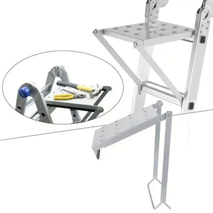 Ladder Platform Scaffold Board Work Tray Retractable Workstation Tool Tray Attachment for Extension Ladders Easy Install Silver