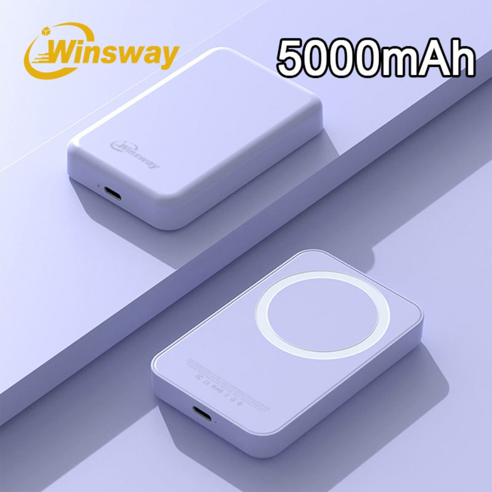 Power Bank Magnetic 5000mAh Mini with Wireless Charging, PD, QC3.0 and Eight Colors for Travel