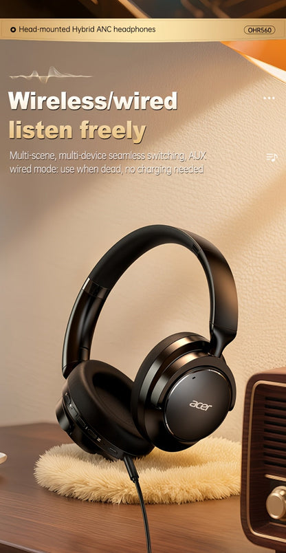 Acer OHR560 Over-Ear Headphones with Bluetooth 5.3, 40mm Drivers, ANC and ENC Labels, Foldable Earcups and AUX