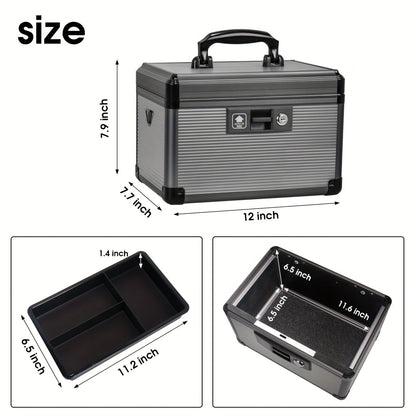 Aluminum Alloy Lockable Medicine Box – Double Layer Large Capacity Storage Box with Key Lock, Handle & Tray for Medicines