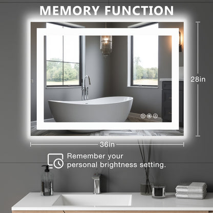 LED Bathroom Mirror with Anti-Fog, Dimmable Vanity Mirror, 3 Color Lighting Modes, Dual Light, Wall Mounted Horizontal or Vertical
