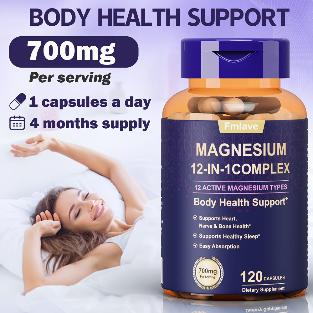 Magnesium Glycinate 700mg 12-in-1 Complex Capsules with Citrate Malate Taurate Carbonate & Oxide