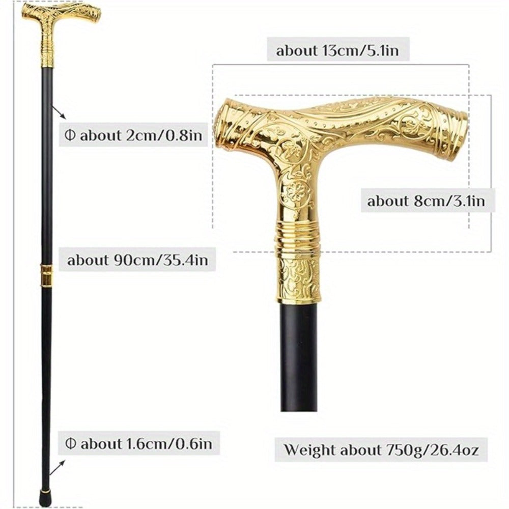 Walking Cane with Bear Head Handle Decorative Gentleman Stick Carved Flower Knob Cane Fashion Mobility Aid Staff 35.4 Inch Golden