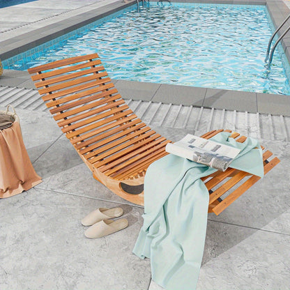 Acacia Wood Rocking Chaise Lounge Outdoor High Back Slatted Seat Stopper Patio Rocker for Deck Poolside Garden
