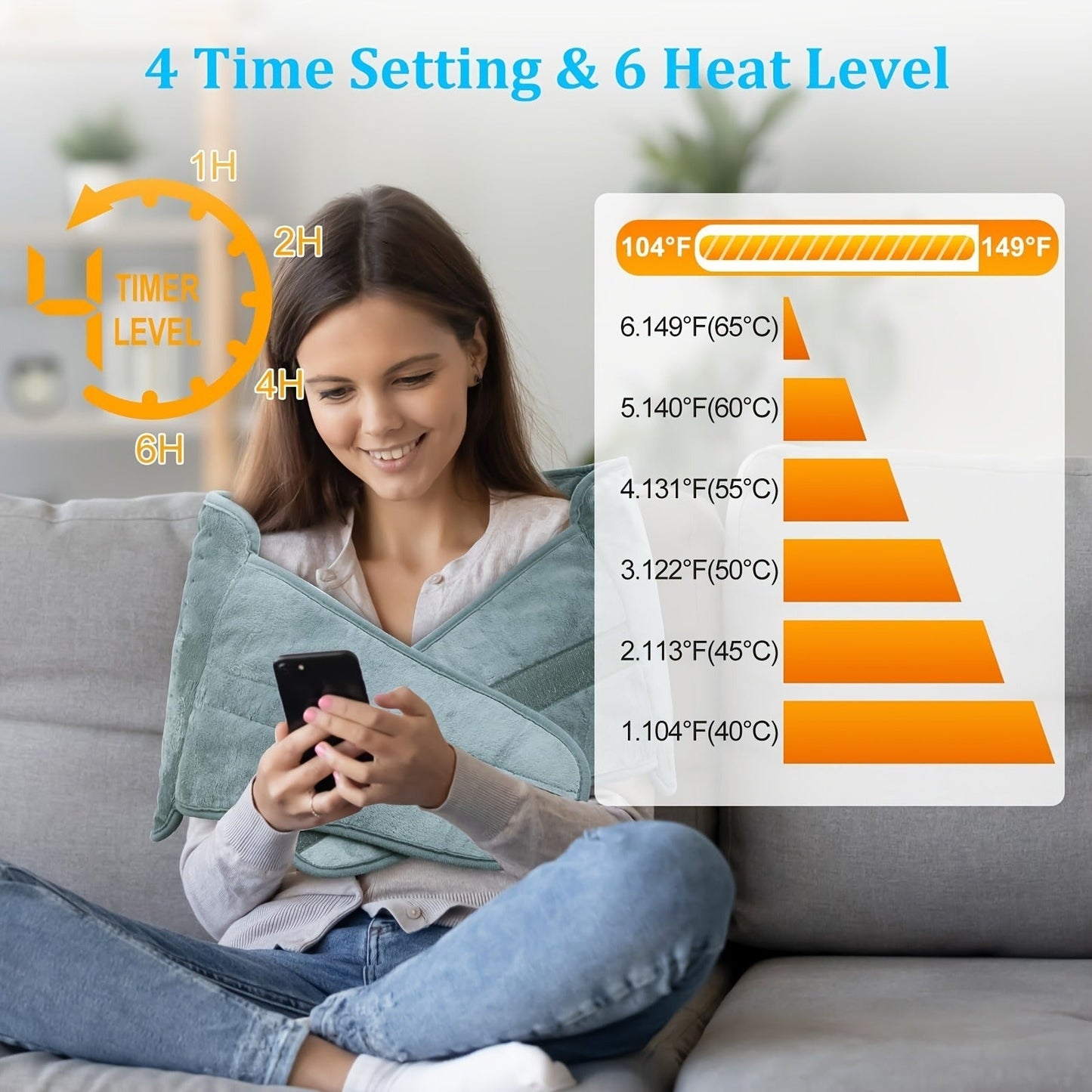 Wraparound Electric Heating Belt with Six Heat Levels, 1–6 Hour Timer and Adjustable Waist Straps in Gray or Purple