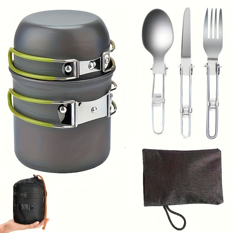 Stainless Steel Camping Cookware Set Portable Outdoor Cooking Pot with Foldable Storage Knives Forks Lightweight Compact for Backpacking